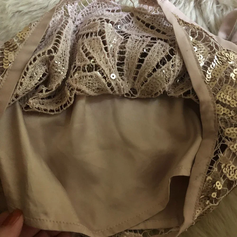 Forever 21 Rose Gold Sequin Rhinestone Crop Top | S - Picture 8 of 10